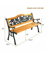 Gouun Garden Bench Chair Outdoor Wooden Loveseat with Iron Armrest