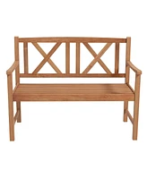 Gouun 2-Person Wood Outdoor Bench with Cozy Armrest and Backrest