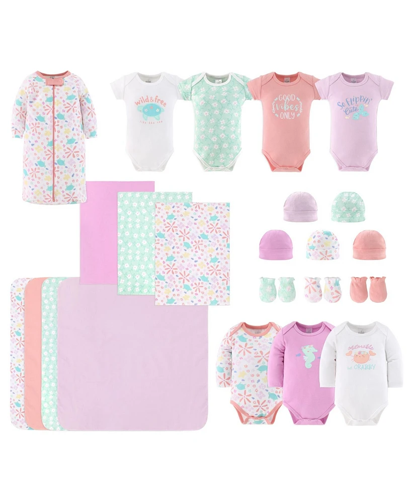 The Peanutshell Baby Girls Layette Gift Set Girls, Ocean Flower, 23 Essential Pieces, 0-3 Months