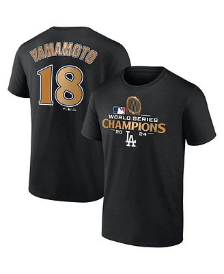 Fanatics Men's Yoshinobu Yamamoto Black Los Angeles Dodgers 2024 World Series Champions Name Number T-Shirt