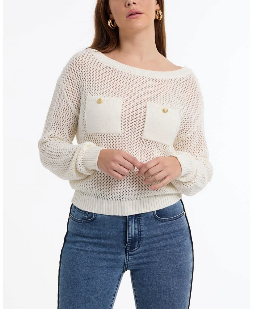 Bebe Women's Open Knit Pocket Detail Sweater