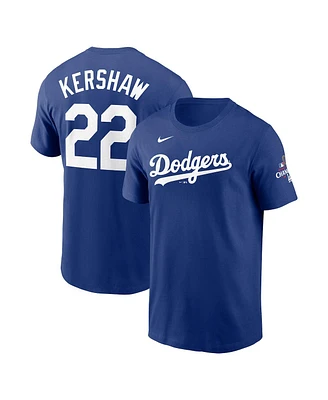 Nike Men's Clayton Kershaw Royal Los Angeles Dodgers 2024 World Series Champions Name Number T-Shirt