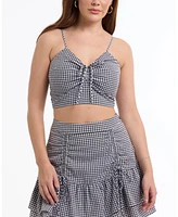 Bebe Women's Mini Gingham Ruched Front Cami