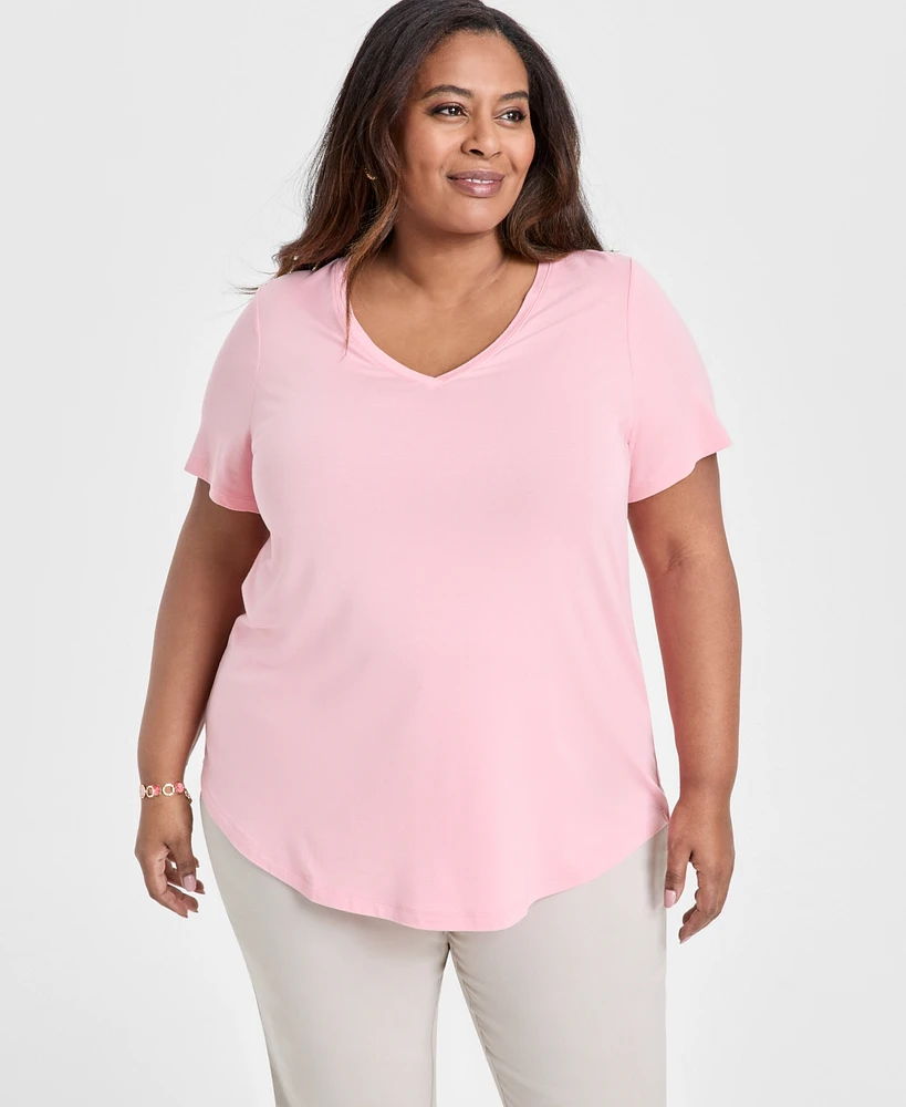 Jm Collection Plus V-Neck Short-Sleeve Top, Exclusively at Macy's