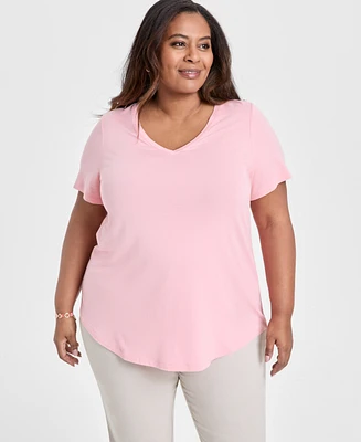 Jm Collection Plus V-Neck Short-Sleeve Top, Exclusively at Macy's