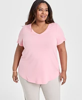 Jm Collection Plus V-Neck Short-Sleeve Top, Exclusively at Macy's