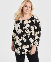 Jm Collection Plus Scoop-Neck 3/4-Sleeve Top