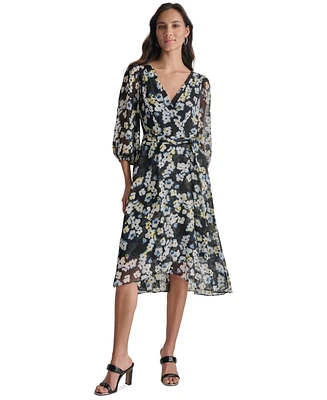 Dkny Women's Printed Surplice-Neck Chiffon Dress