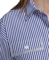 Karl Lagerfeld Paris Women's Embellished Poplin Striped Button-Front Top, Regular & Petite