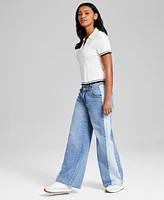 And Now This Petite Two-Tone Wide-Leg Double-Waist Jeans, Exclusively at Macy's