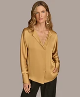 Donna Karan New York Women's Long-Sleeve V-Neck Satin Blouse