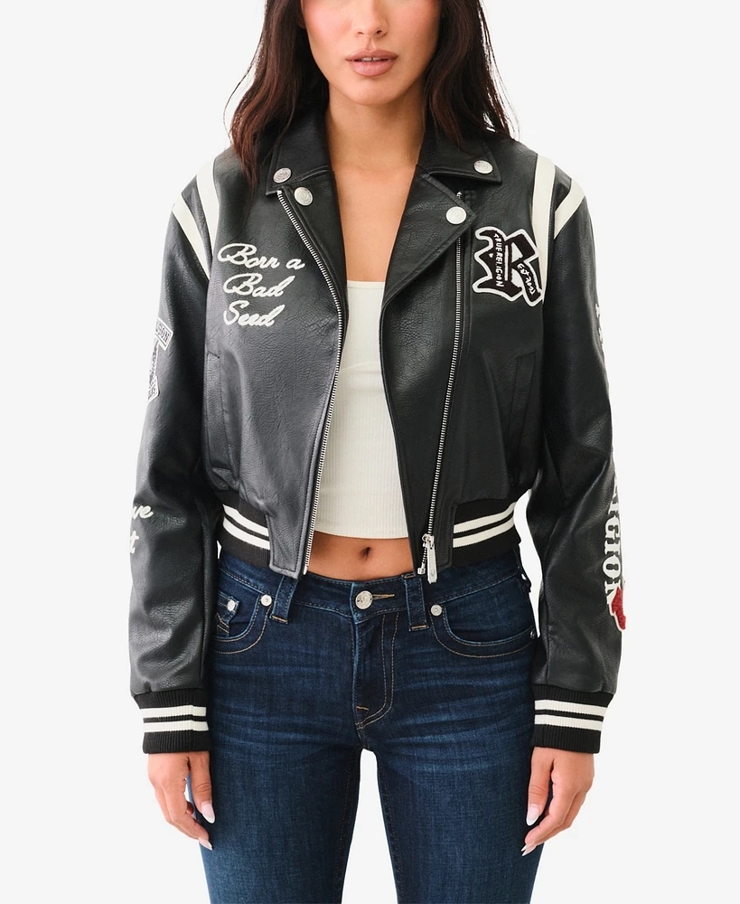 True Religion Women's Moto Bomber Long Sleeve Jacket