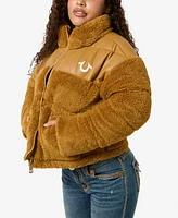 True Religion Women's Sherpa Yoke Long Sleeve Jacket