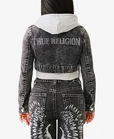 True Religion Women's Hooded Shrunken Denim Jacket