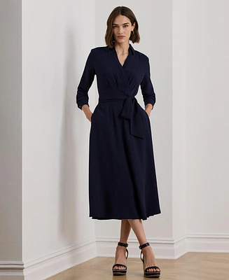Lauren Ralph Women's Self-Belt Long-Sleeve Surplice Georgette Midi Dress