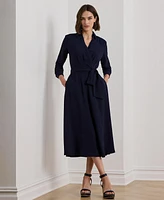 Lauren Ralph Women's Self-Belt Long-Sleeve Surplice Georgette Midi Dress