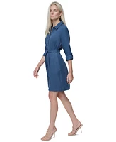 Dkny Women's Button-Front Belted Long-Sleeve Dress