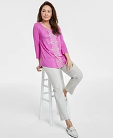 Jm Collection Women's Printed 3/4-Sleeve Top, Exclusively at Macy's