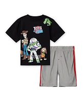 Disney Pixar Toddler Boys Toy Story Woody Buzz Lightyear Bo Peep Rex Athletic T-Shirt Mesh Shorts Outfit Set to