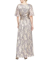 Sl FAshions Women's Foil-Print V-Neck Ruched-Waist Gown