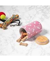 Bone Dry Ceramic Pet Treat Canister Tossed Bone & Paw Print