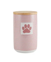 Bone Dry Ceramic Pet Treat Canister Stripe Paw Patch