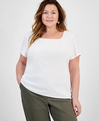 Style & Co Plus Short-Sleeve Square-Neck Tee, Exclusively at Macy's