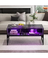 Gouun Center Table with Faux Marble and Tempered Glass Top