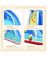 Gymax Inflatable Water Park Bounce House Slide Shark w/ Climbing Wall Splash Pool