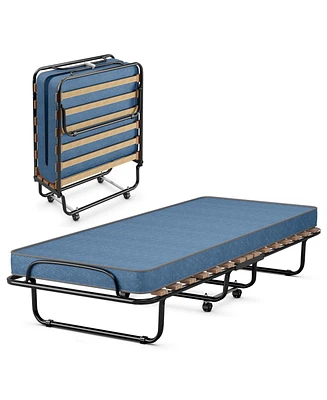 Gouun Portable Folding Bed with Memory Foam Mattress and Sturdy Metal Frame Made in Italy