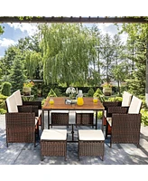 Gouun 9 Pieces Patio Rattan Dining Cushioned Chairs Set