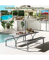 Gouun 6 Ft Picnic Table Bench Set Dining and 2 Benches with Metal Frame Hdpe Tabletop