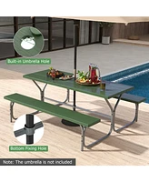 Gouun 6 Ft Picnic Table Bench Set Dining and 2 Benches with Metal Frame Hdpe Tabletop