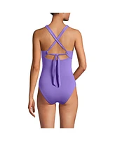 Lands' End Women's Knot Front V-neck High Leg One Piece Swimsuit