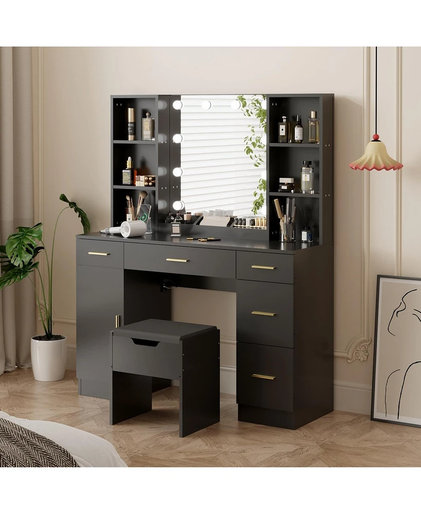 gaomon Vanity Desk With Led Lighted Mirror