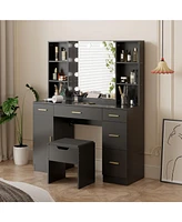 gaomon Vanity Desk With Led Lighted Mirror