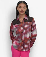 Dkny Women's Sheer-Yoke Abstract-Print Blouse