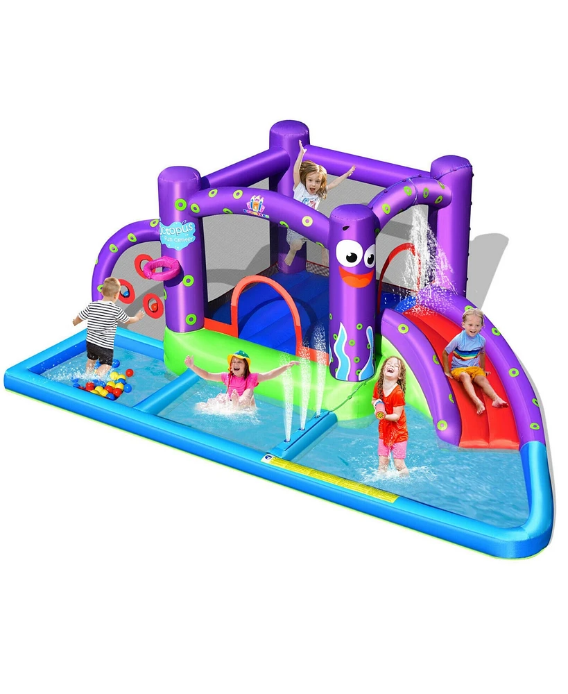 Gymax Inflatable Water Slide Castle Kids Bounce House w/ Octopus Style Blower Excluded