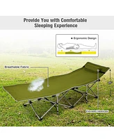 Gouun Folding Camping Cot with Side Storage Pocket Detachable Headrest