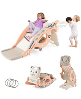 Gouun 4-in-1 Kids Slide Rocking Horse with Basketball and Ring Toss