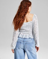 And Now This Women's Printed Ruffle-Trim Smocked Top, Exclusively at Macy's