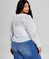 And Now This Plus Dot-Print Ruffled-Front Woven Pintuck Top, Exclusively at Macy's