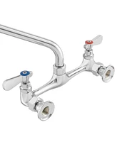 Gridmann Commercial Wall Mount Sink Faucet, 8" Center with 12" Swivel Spout, Nsf, Dual Lever Handles, Brass Construction, Chrome Polished Finish