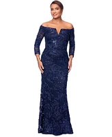 Xscape Women's Embellished Off-The-Shoulder 3/4-Sleeve Gown