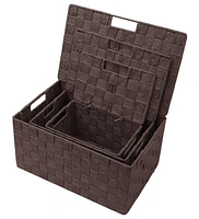 Sorbus 3 Piece Decorative Stackable Woven Basket with Lid and Built-in Carry Handles