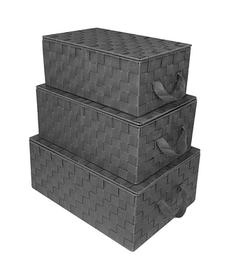 Sorbus 3 Pack Decorative Stackable Woven Basket with Lid and Built-in Rope Carry Handles - Great for Storage and Organization