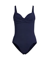 Lands' End Women's Long Torso Sculpting Suit Targeted Control Draped One Piece Swimsuit