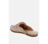 Rag & Co Bosnia Suede Faux Fur Slip On Mules