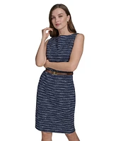 Halston Women's Textured Stripe Knit Sleeveless Dress