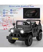 Gymax 12V Kids Ride on Truck Car w/Remote Control Threaded Wheels 3 Speeds Led Lights